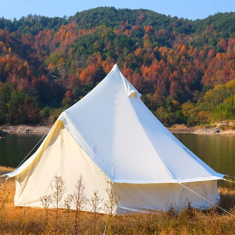 Pyramid Bell Tent Outdoor Camping Yurt Indian Style Cotton Canvas Waterproof All Seasons Rainstorm Proof Universal Picnic