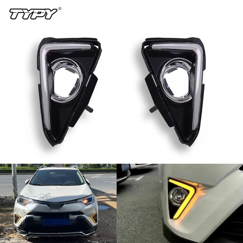 

TYPY 2 шт. для Toyota RAV4 2016 2017 2018 Автомобильные светодиодные DRL дневные ходовые огни с указателем поворота Противотуманные фары Автоматические фары Доступ к лампу