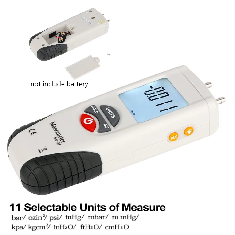 RZ Digital Manometer Air Pressure Gauge Meter Air Pressure Differential Gauge Data Hold Medidor Presion +/-13.79Kpa HT1890 LCD