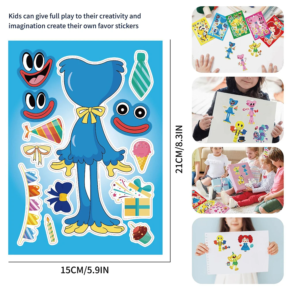 8/16Sheets Cartoon Playtime Puzzle Stickers Game Make-a-Face Children Funny Assemble Jigsaw DIY Education Toys Kids Party Gifts