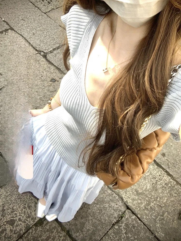 

Slimming V-Ne Knitted T-irt Women's Casual Sle Commute ort Sve Top Faionable Versatile Fem Upperwear