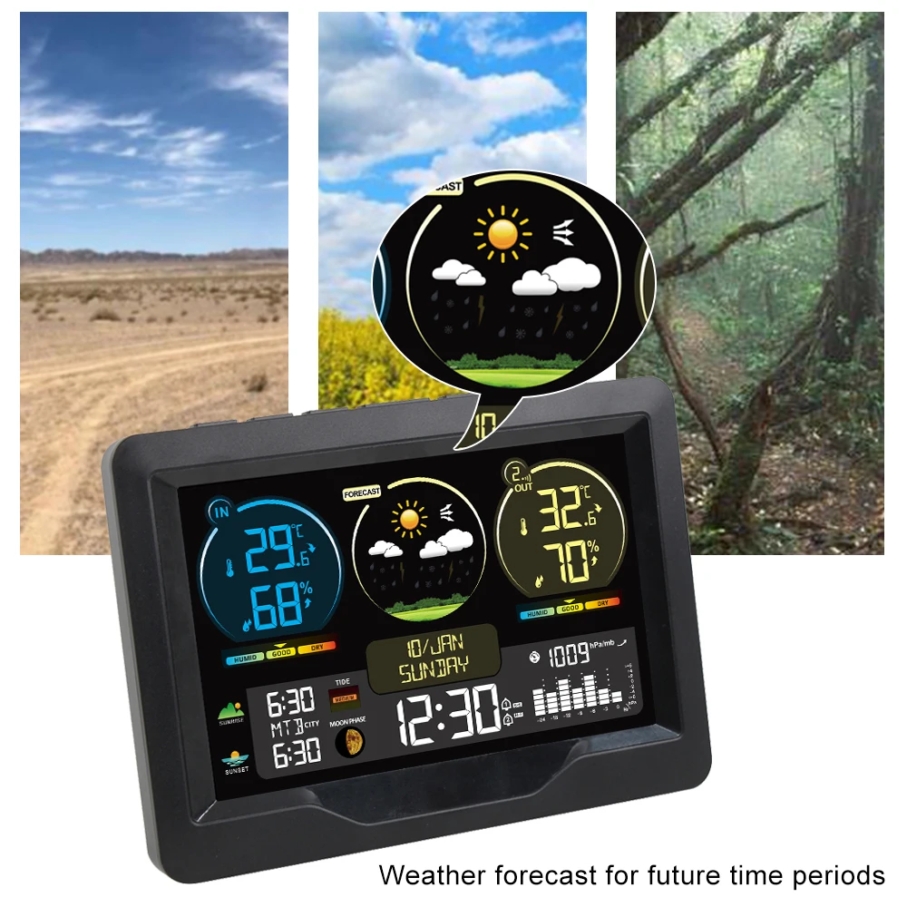 Bezprzewodowa stacja pogodowa cyfrowy dom miernik temperatury i wilgotności czas słońca faza księżyca prognozy zegara barometru sednor