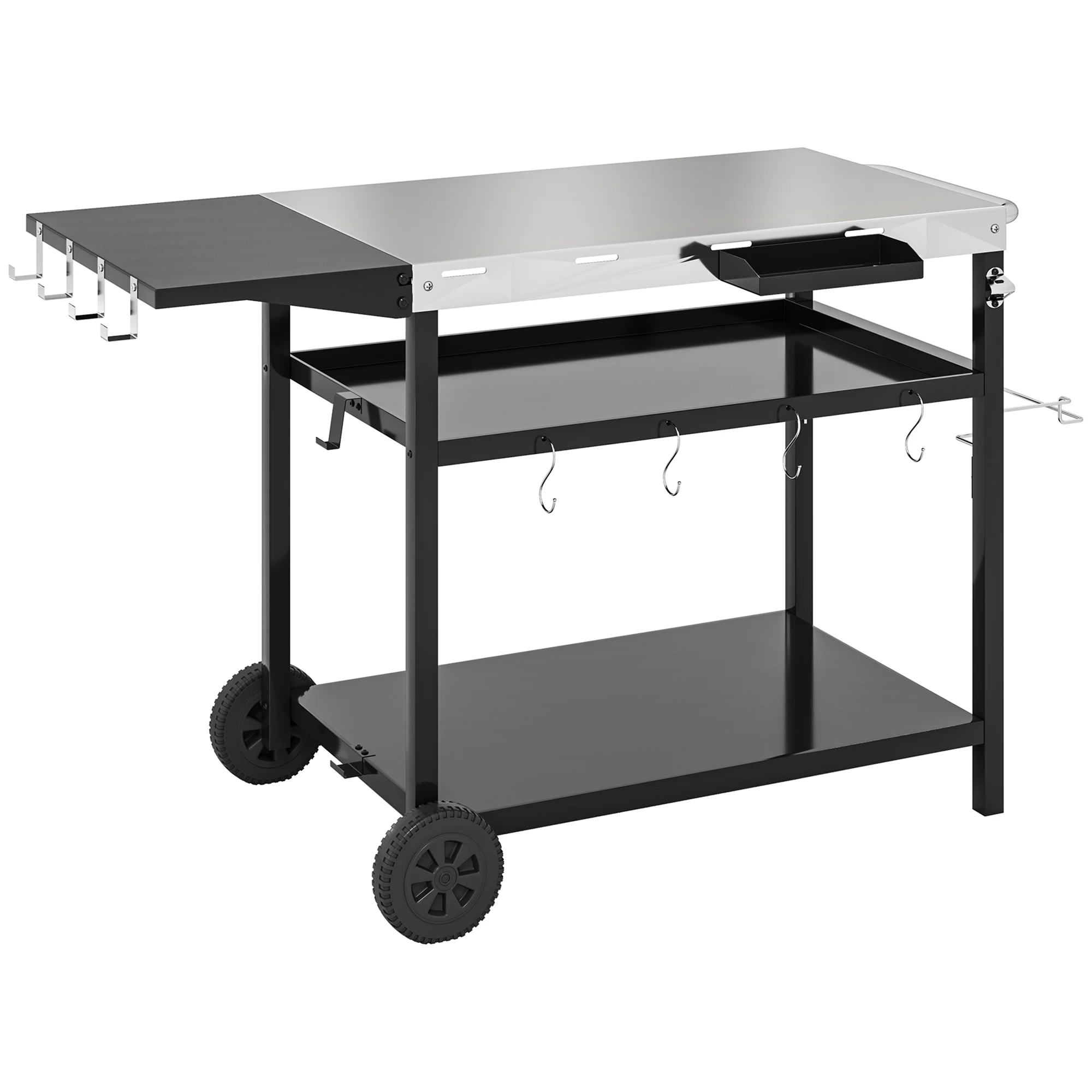 Outdoor Bar Cart Grill Table with Wheels, Prep Table with Storage
