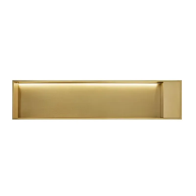Gold Stainless Steel Shower Niche Wall Mounted Bathroom Recessed Shelf SS304 Metal Groove Storage Box for Modern Bath Decor