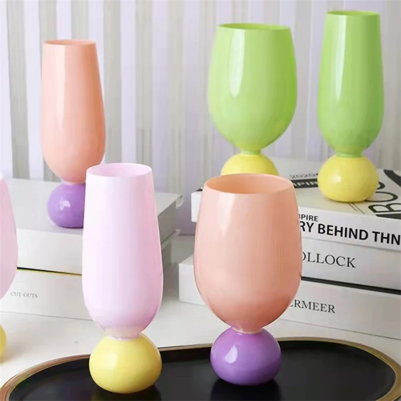

Modern Middle Ancient Cream Color Red Wine Glass Simple Tulip Fresh Ins Milk Drink Juice Cup Household Tall Water Cup