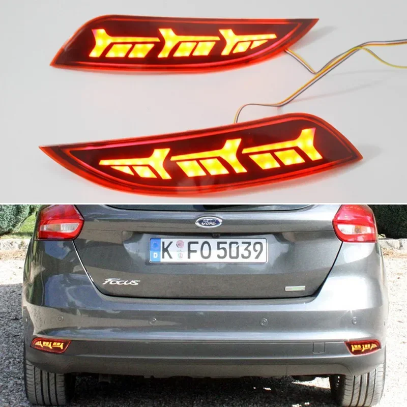 

LED Rear Bumper Reflector Light For Ford Focus ST Hatchback 2015-2018 3-in-1 Functions Rear Running Light + Brake + Turn Signal