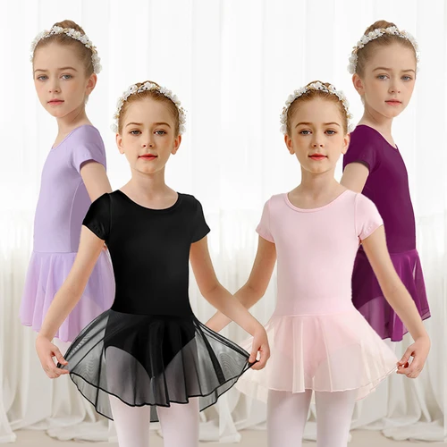 Leotardos de ballet para niñas para danza Vestido con falda de manga corta con espalda hueca para danza (niño pequeño/niña grande)