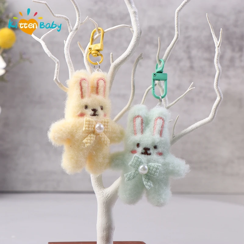 Bowknot Rabbit Plush Pendant Cartoon Bunny Keychain Soft Stuffed Doll Car Key Ring Backpack Bag Decor