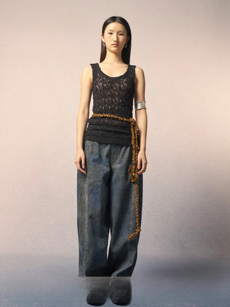 

Refuse Club 25 Autumn Winter New Sle Lace Vintage Top Floral Vest Women's Slim Fit Hollow out Design Cotton Blend Tank Top