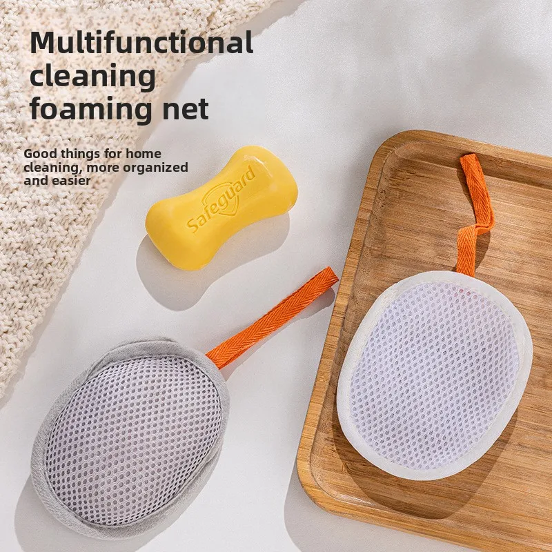 

Bath Cleansing Foaming Net Lanyard Double-Sided Oval Soap Bag Body Exfoliating Scrubber Sponges Bathroom Mesh Soap Pocket