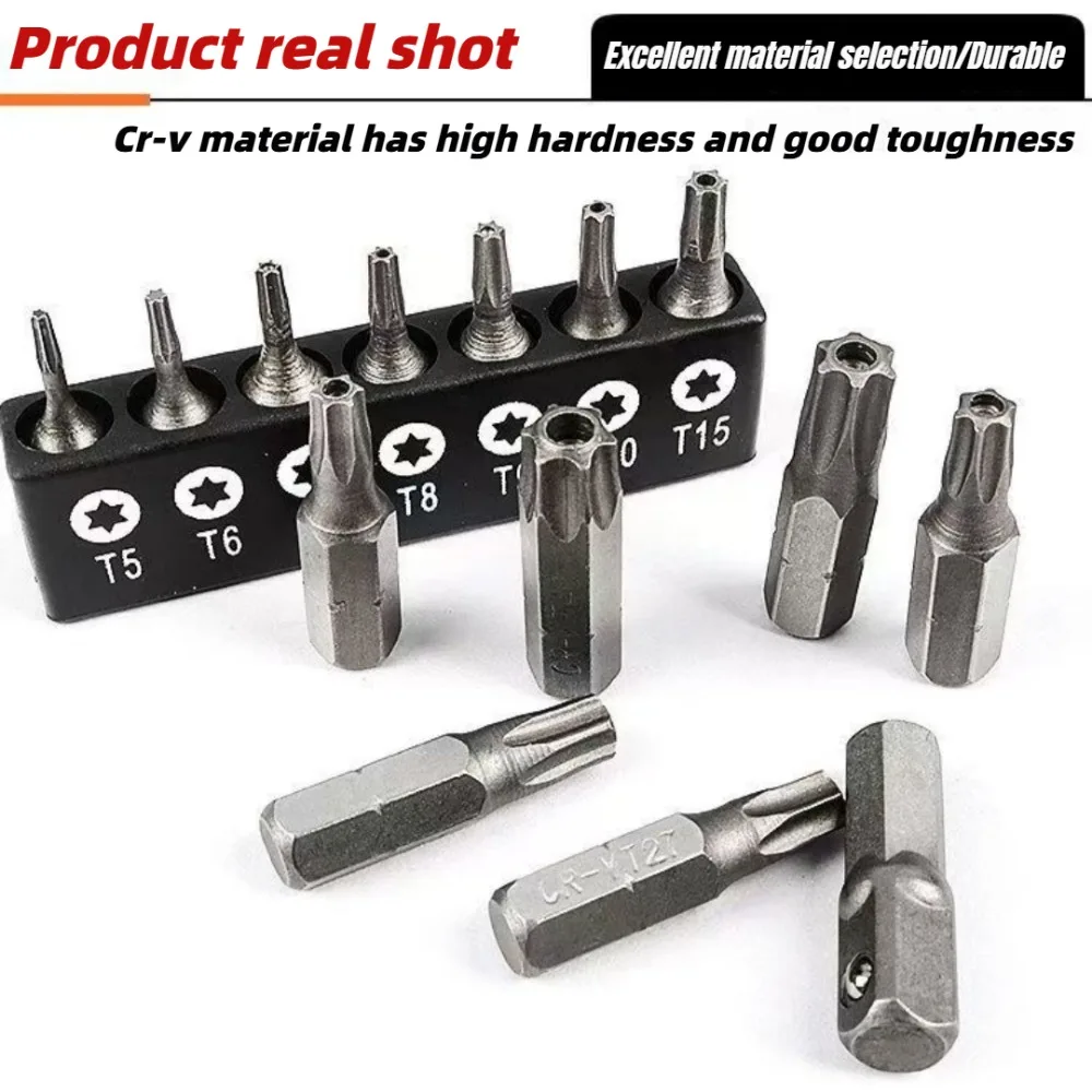 Torx-Schraubendreher-Bit-Set, manipulationssichere Sicherheitsbohrer, 25 mm lang, Flachkopf, 1/4 Zoll Sechskant-Schraubendreher, Handwerkzeuge T5-T40 – Detail 6