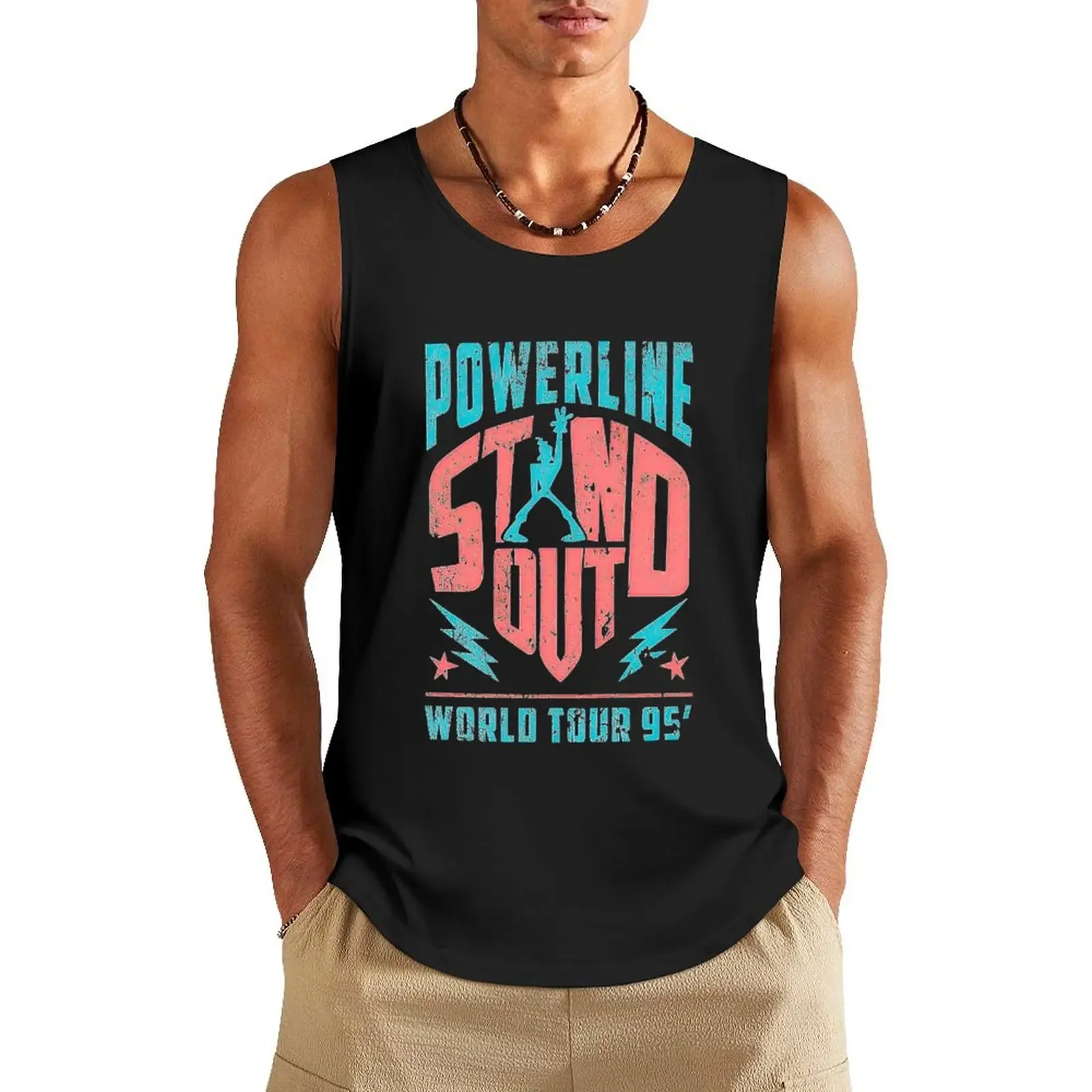 

Powerline Stand Out World Tour 95' Vintage Blue_Pink Tank Top training weight vest T-shirt sports gym Body man