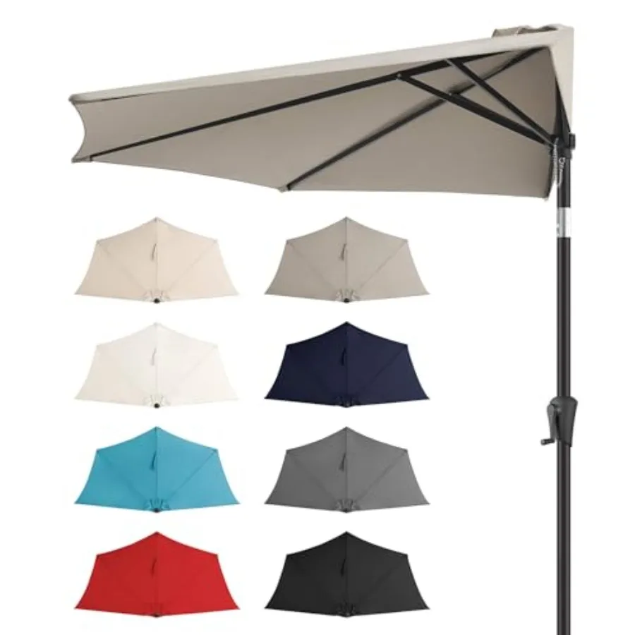 

9Feet Half Patio Umbrella - Half Outdoor Umbrella with Tilt UV Protection Waterprool Half Round Table Umbrella for Wall Balcony