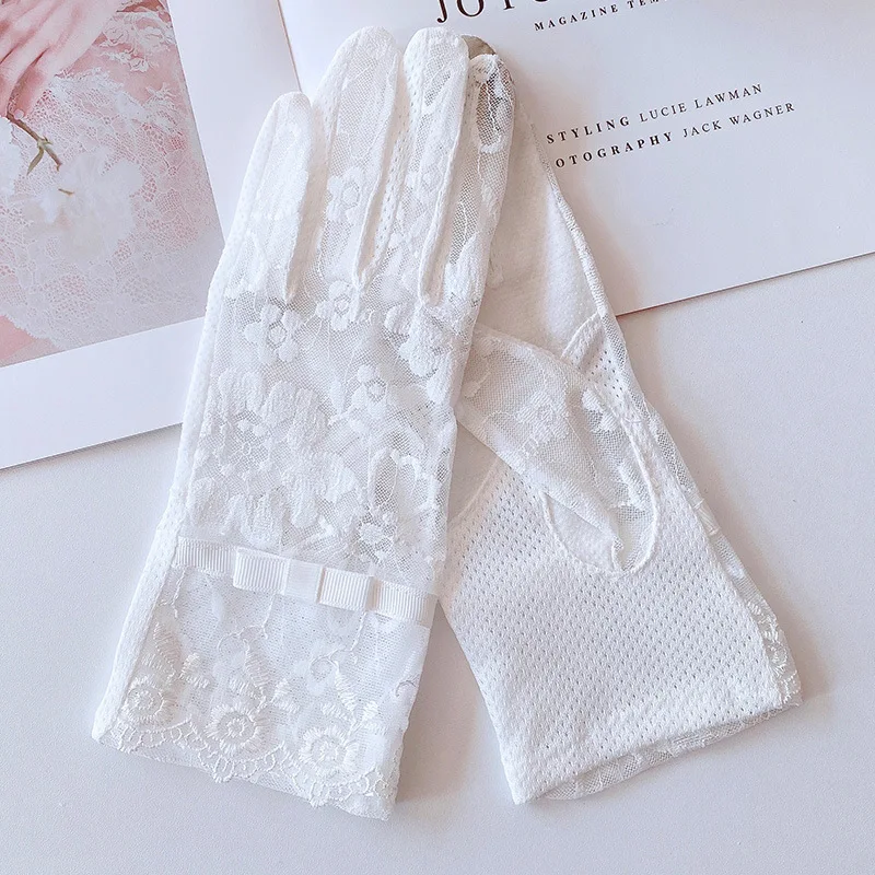 New Women\'s Summer Ice Silk Lace Anti Ultraviolet Thin Electric Car Driving Anti-skid Breathable Cool Sun Protection Gloves