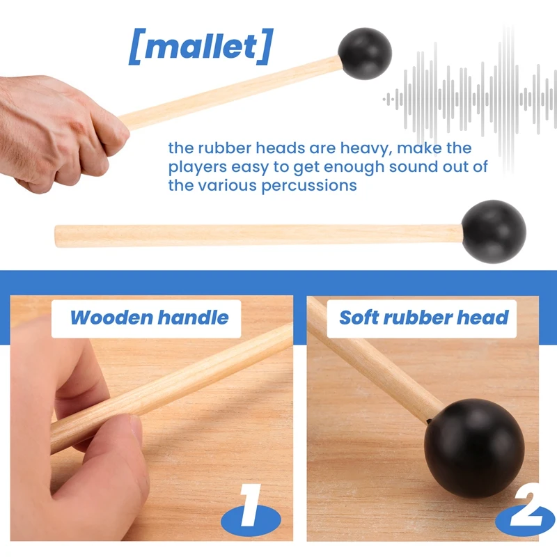 2 ชิ้นยางนุ่มหัว Sticks ไม้ Handle Bell Mallets สําหรับ Glockenspiel ระนาด Bell เครื่องดนตรีอะไหล่