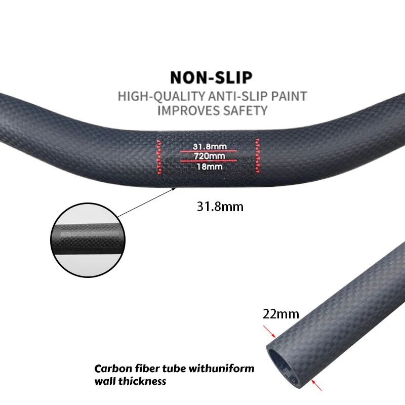 Neueste 3K Vollcarbon-Fahrradlenker 90mm Rise 25mm Backsweep MTB 31.8x660-760mm Renn- und Kletterfahrrad Matt – Detail 4
