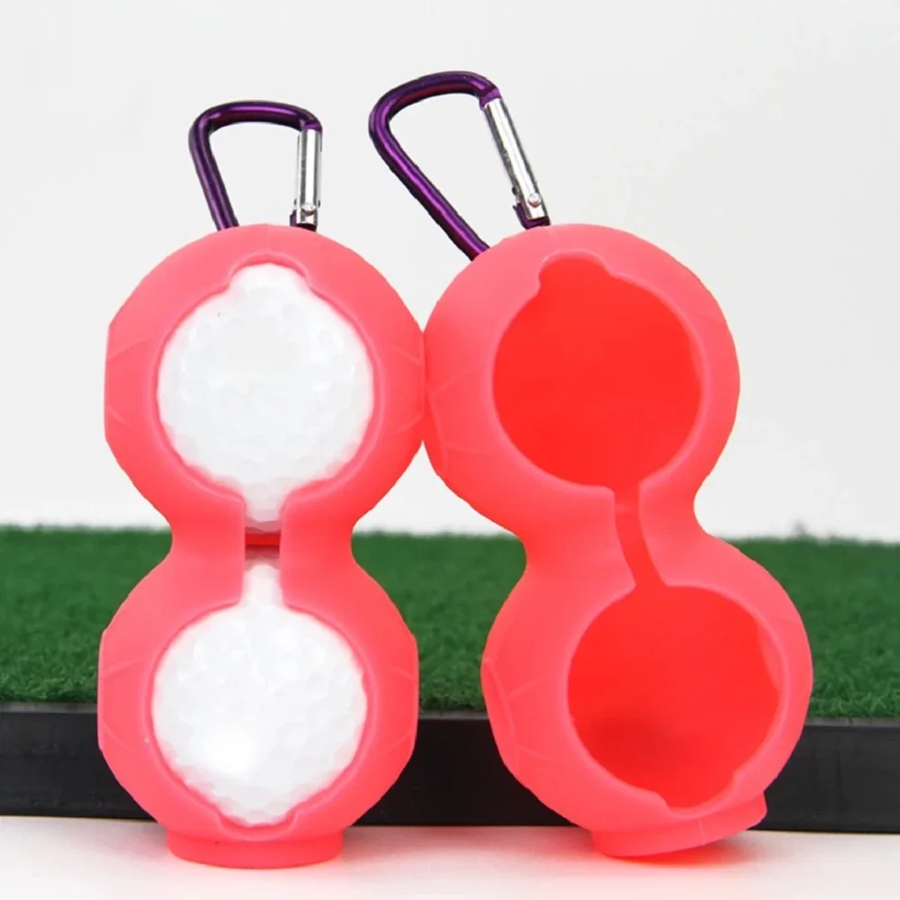 Portable Golf Ball Protective Holder Cover Golf Ball Silicone Double Case Cover Golf Training Sports Accessories with Carabiner