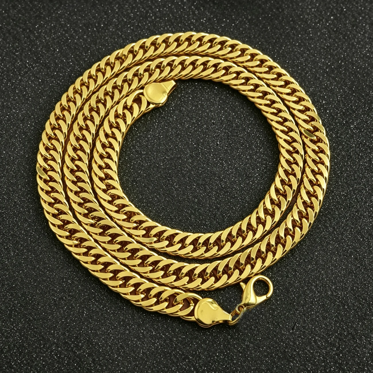 DUOYING Hip Hop Stackable Double Sided Polished Cuban Chain Necklace 6/8mm Copper Gold Plated Thick Curb Link Jewelry for Unisex
