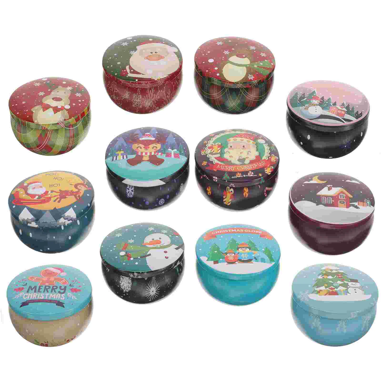 12 Pcs DIY Aromatherapy Set Tinplate Belly Jar Christmas Style Tins Storage Container Home Decoration