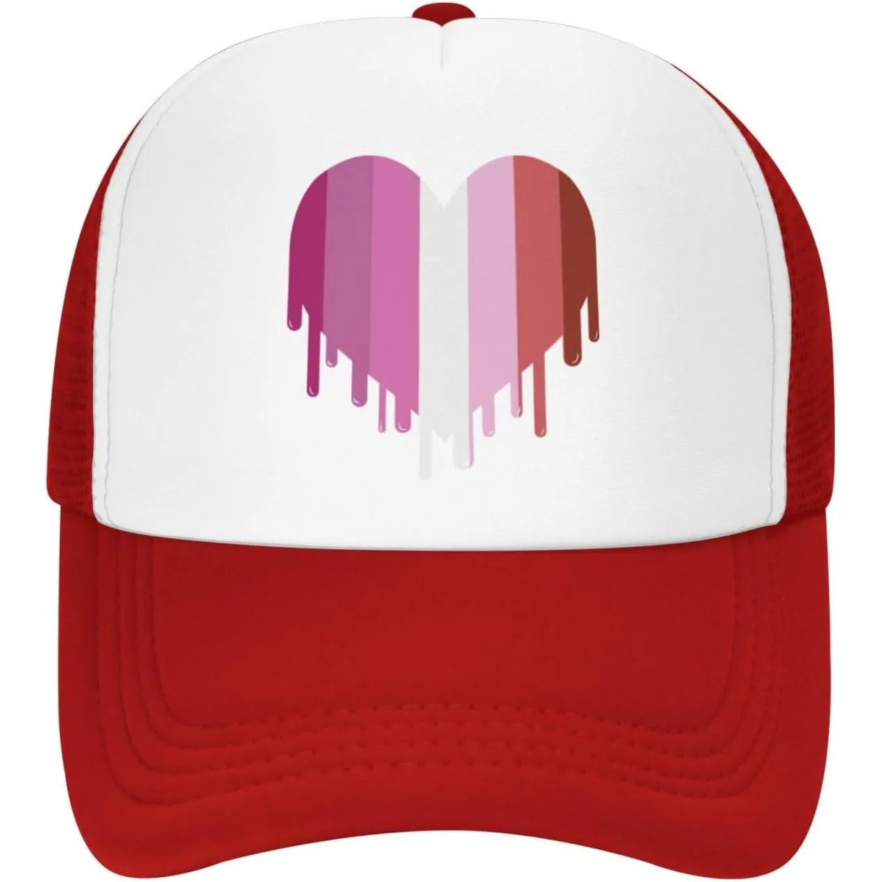 Lesbian Pride Drip Heart Trucker Hat Polyester Mesh Snapback Baseball Cap Adult Casual