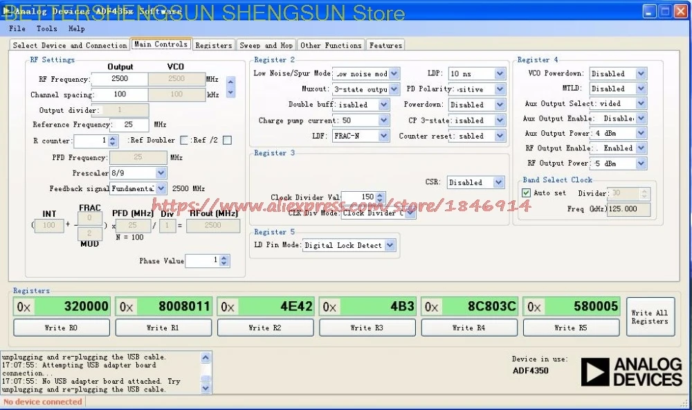 ADF4350 module ADF4351  board 35M-4.4G RF signal source support the official software