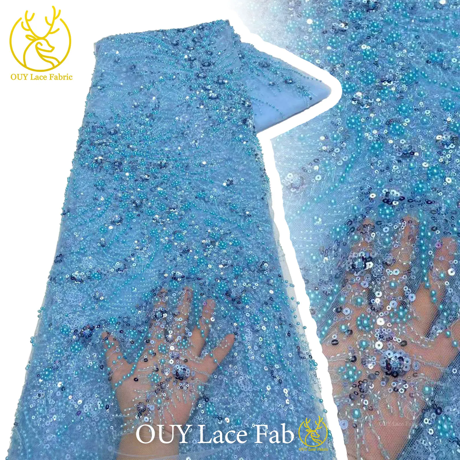 

2026 Luxury Delicate Mesh Beaded Lace Fabric 5 yards Elegant High Quality African Lace Fabric For Wedding Evening Dress Sewing