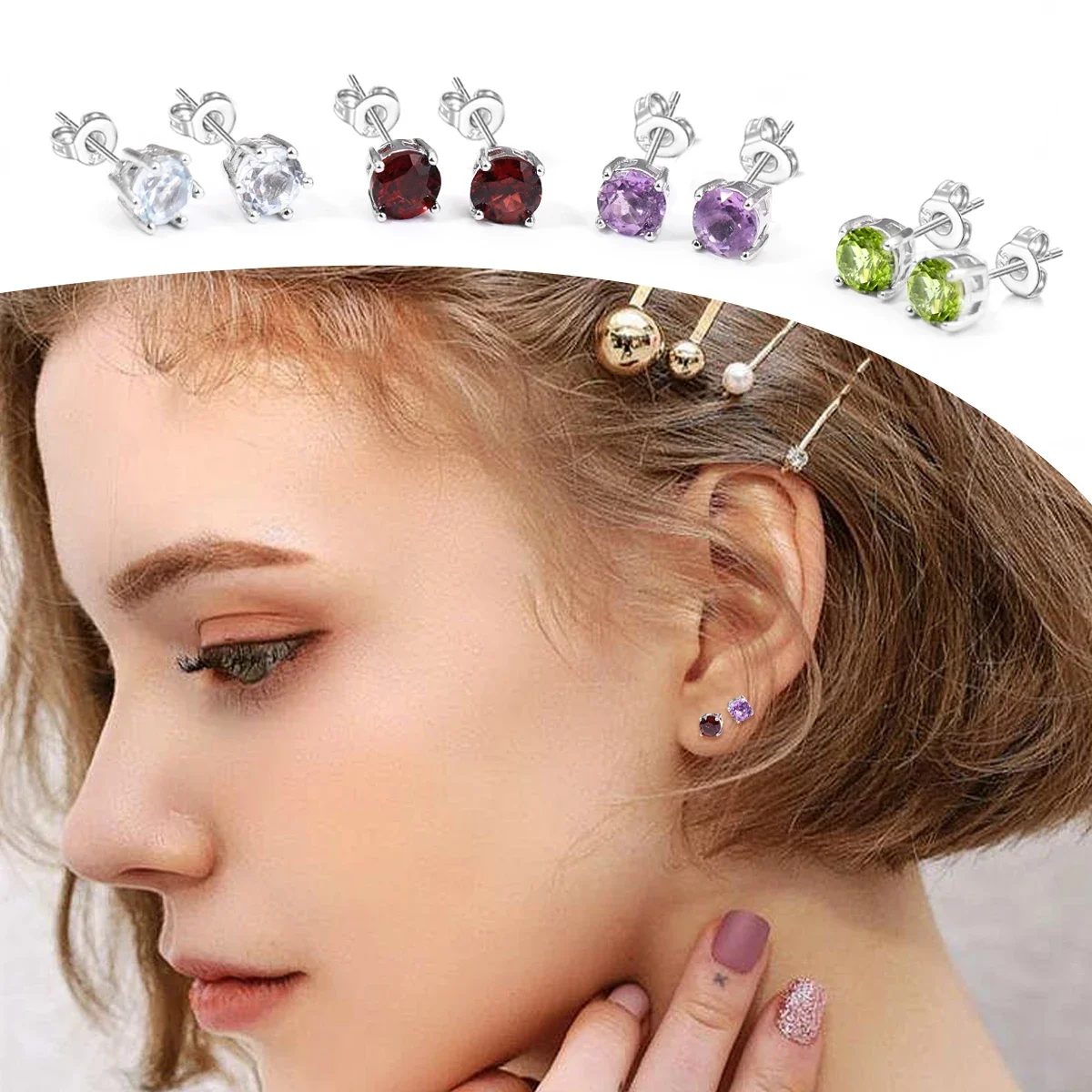 ต่างหูเงินแท้ 925 ประดับพลอยกึ่งมีค่าธรรมชาติทรงมะกอกสีเขียว ต่างหูพลอยอะมีทิสต์ธรรมชาติสำหรับผู้หญิง งานแต่งงาน งานปาร์ตี้ พร้อมกล่องบรรจุภัณฑ์