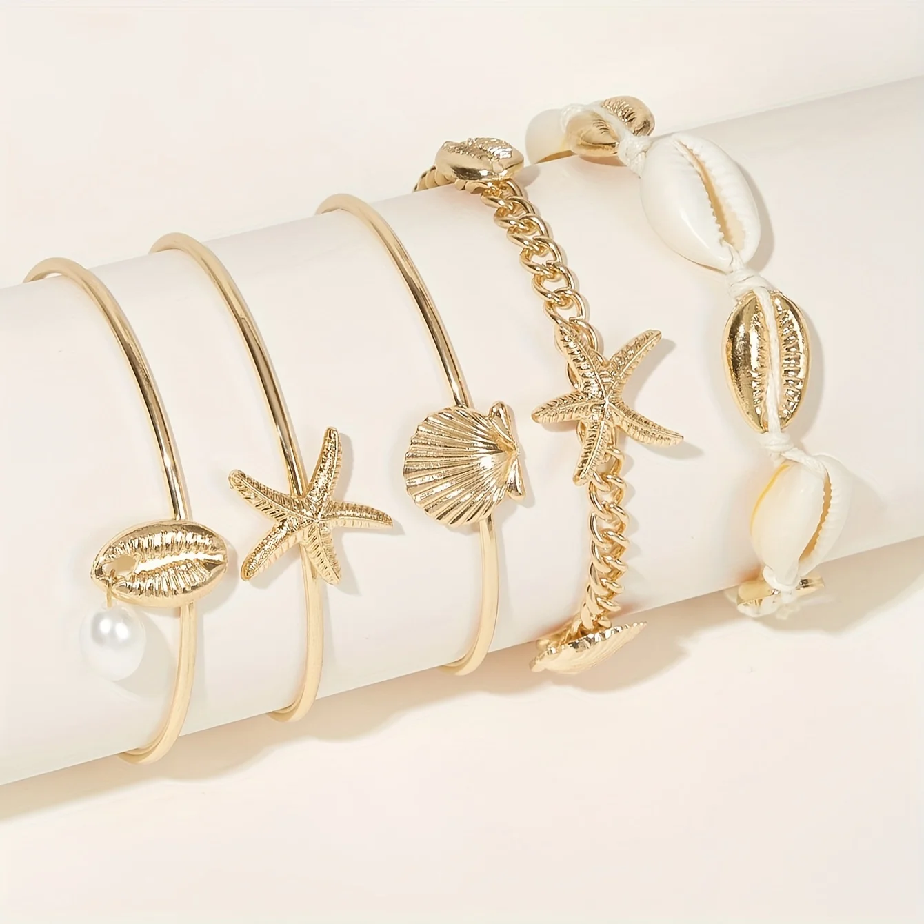 Fashion Luxury Women's Bracelet Starfish Shell Pendant Bracelet Set Beach Vacation Accessories