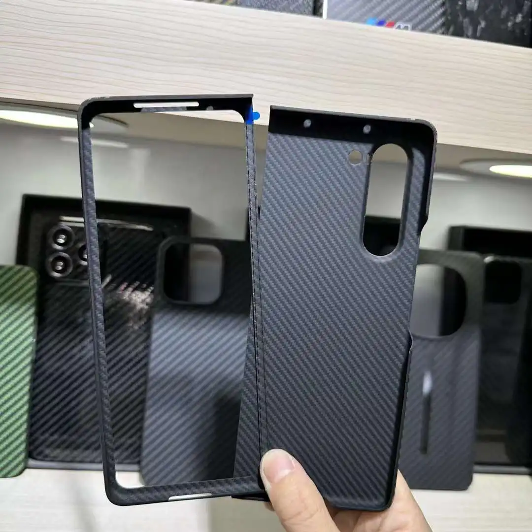 ACC- Funda de teléfono de carbono real para Samsung Galaxy Z Fold 4, 5, plegable, de grano aleatorio, ultrafina, anticaída, 5G