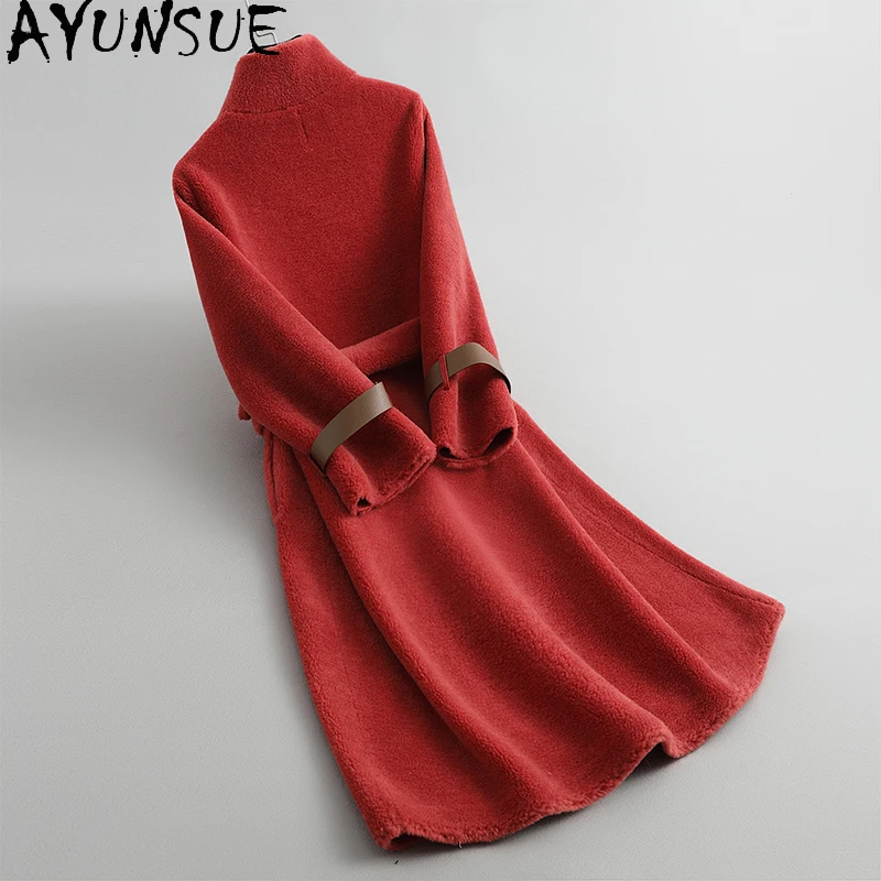 معاطف صوف طبيعي 100% من AYUNSUE للنساء ملابس متوسطة الطول سترة أنيقة شتوية جديدة في ملابس خارجية موضة 2025 Abrigo Mujer