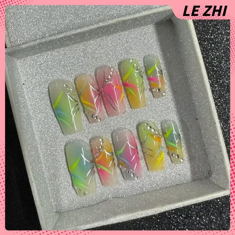Handmade French Pink Sweet Princess Removable Nail Art Bow Diamond Saturn Cat Eye Almond Square Nail Patch Women\'s Day Gift