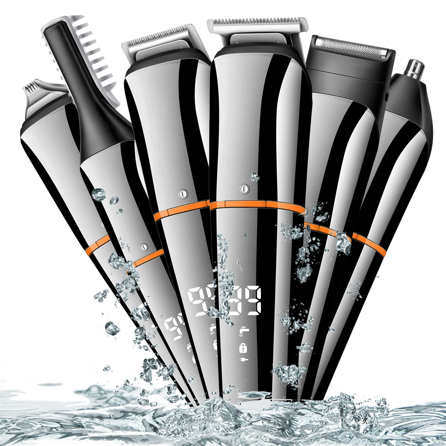 KIKIDO 6 in 1 Rechargeable Hair Trimmer Waterproof Hair Clipper Electric Shaver Beard Trimmer Mens Styling Tools Shaving Machine