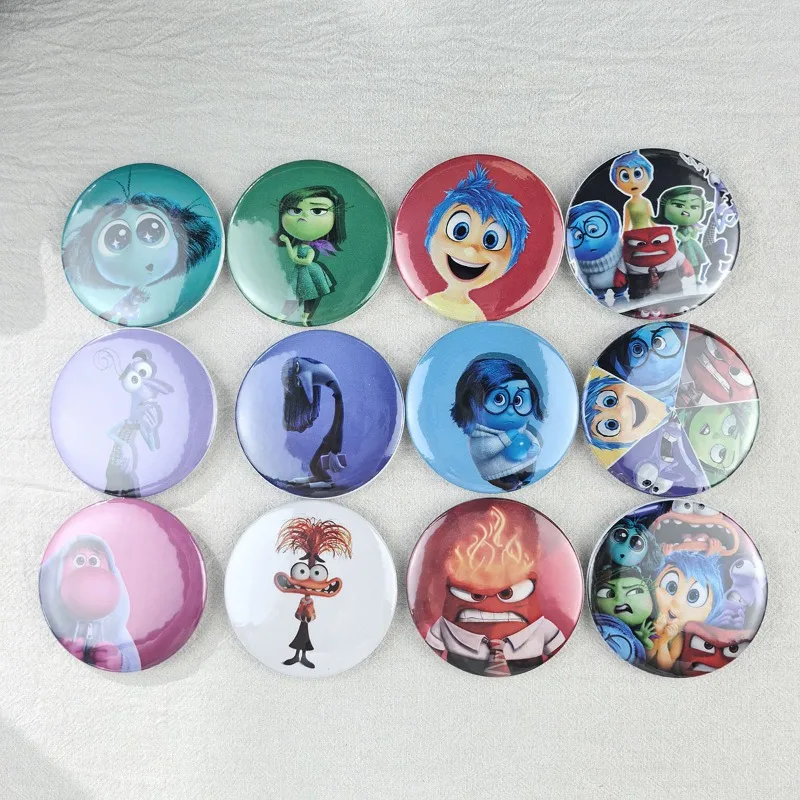 

9pcs/set Disney Anime Inside Out 2 Badges Joy Sadness Anger Round Lapel Pins Backpack Collar Brooch Decoration Accessories