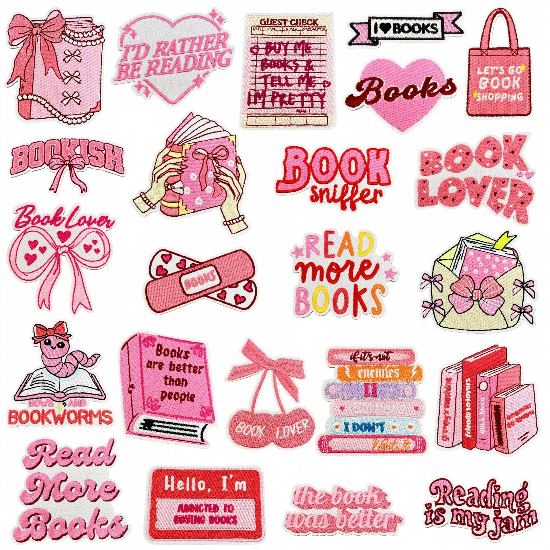 Pink Cartoon Book Embroidered Iron On Patch Reading English Slogan Clothing Accessories