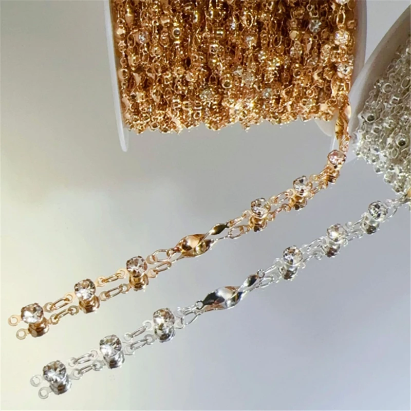 1 Meter New Retro Brass Crystal Beads Twist Bar Link Chains DIY Jewelry Making Necklace Tassel Chain Craft Garment Accessories