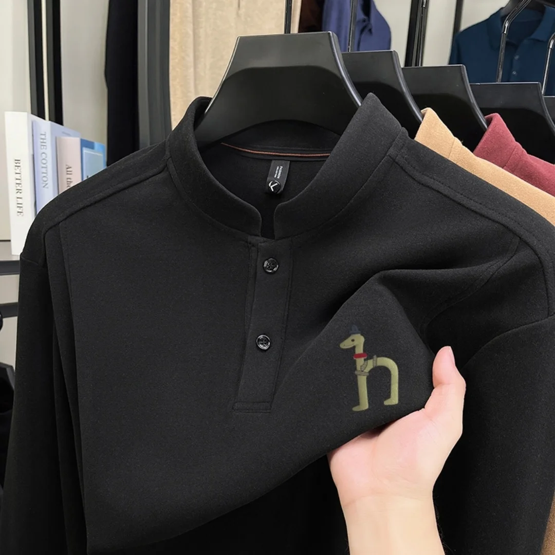 

Spring Hot Sales Men's T-shirt O-Neck Velvet Cartoon Dog Print Long Sleeve Autumn Business Anti-wrinkle Soft Trend Menswear Top