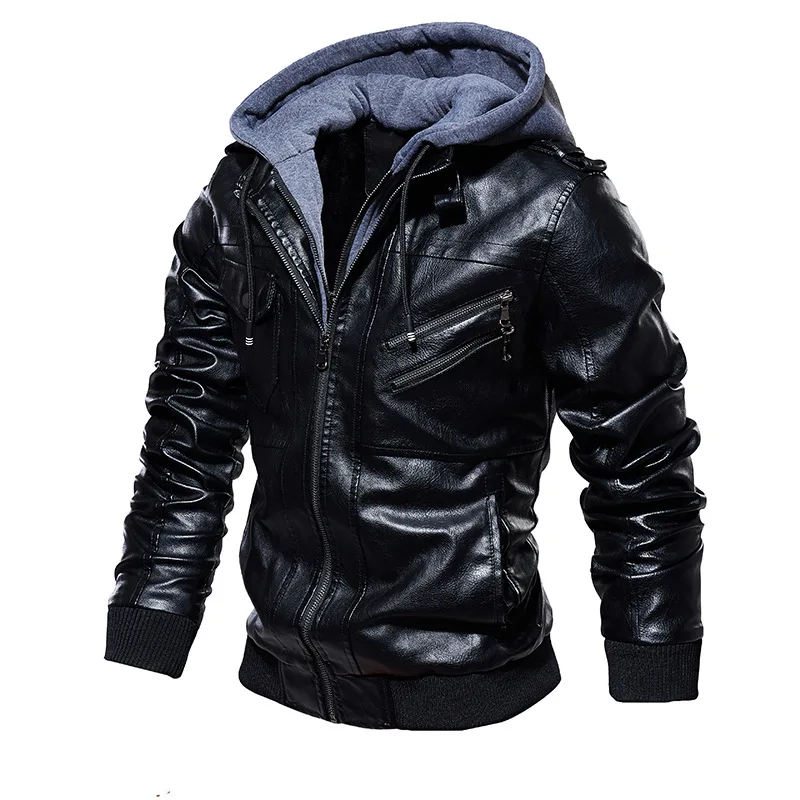 New Style Spring Antumn Men Brown Leather Motorcycle Jacket with Removable Hooded Male PU Jacket Coat EU Size High Quality 68 Sa47f6f2fb5054abf97bdc748aacddbf33