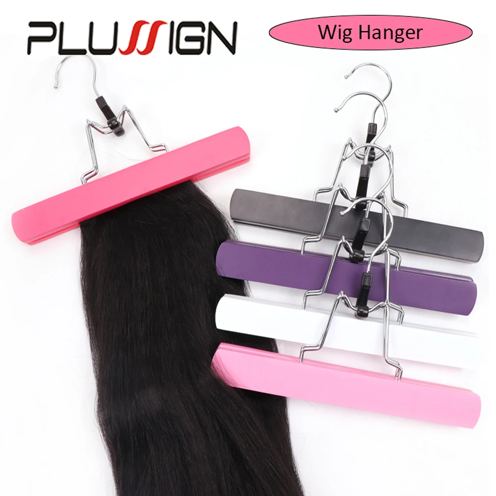 Plussign Hair Extensions Hanger Wooden Wig Storage Hair Hanger For Wig Storage Non-Slip Clamp Hangers For Clip Hair Extension