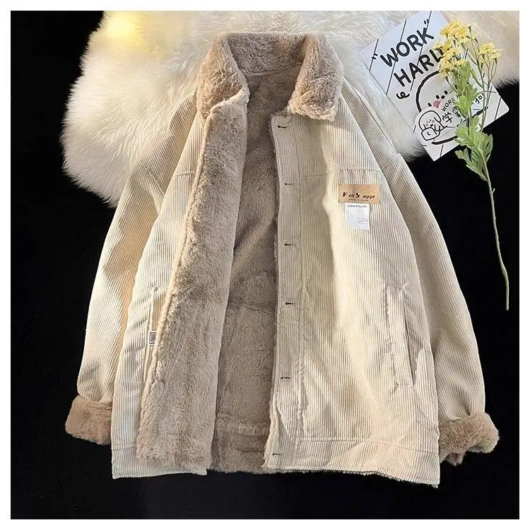 

Thiened Corduroy Cotton Jaet Men's Winter Coat with Fce Collar Loose Japanese Sle Trendy Brand Couple's Cotton Padde...