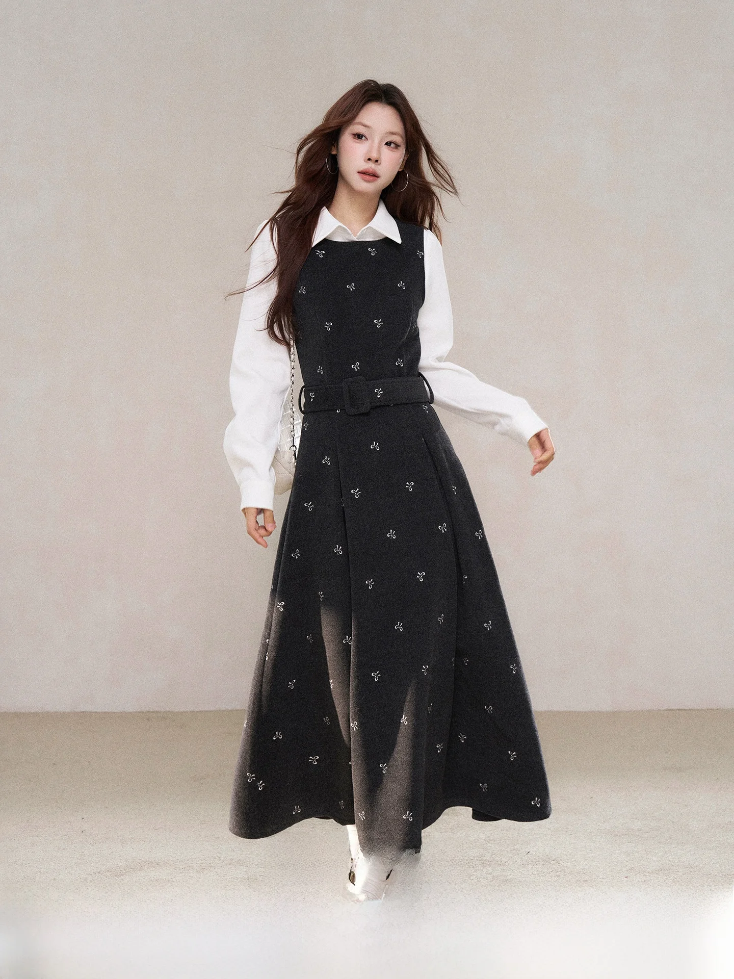 

Ретро-корейское платье-жилет для женщин, новое зимнее, с завышенной талией, длинное, А-силуэт, без рукавов