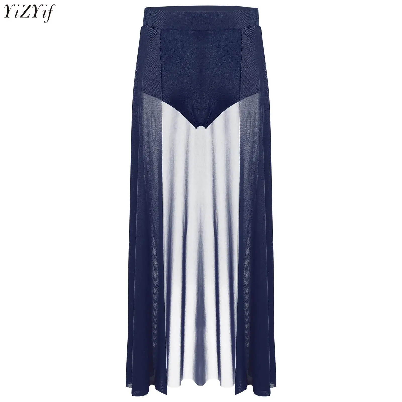 

Kids Girls Ballet Lyrical Dance Skirts Elastic Waistband Built-in Briefs Ankle Length Open Front Skirt for Stage Performance