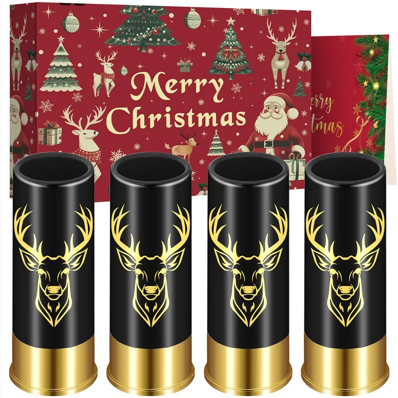 4pcs/set 12GA Suit Small Bullet Shot Cups Elk Design Plastic Shot Glasses for  Bar Club Wedding Party Christmas Gift Set