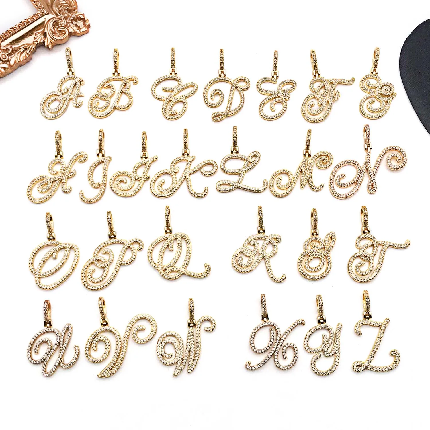 Dijes de Letras de la A a la Z, Dijes de Letras con Incrustaciones de Diamantes de Cobre para Hacer Pulseras, Collares, Pendientes y Joyería