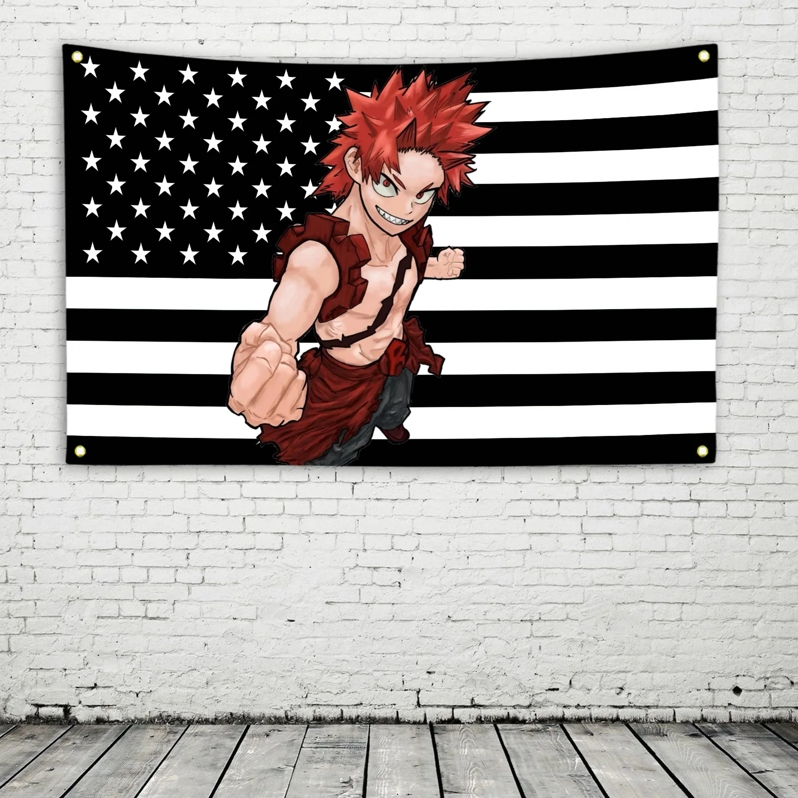 Eijiro Kirishima Black American Flag Red Riot Tapestry Decoration Garage Flags for Bedrooms Decorative Home Objects Advertising