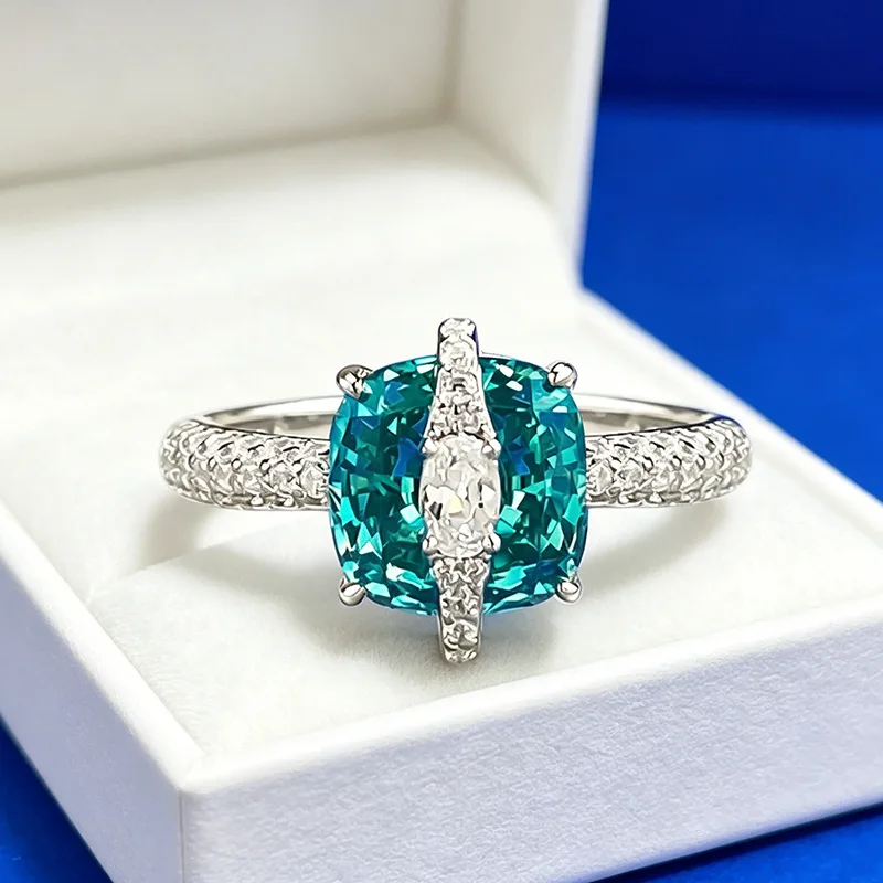 Luxury Cushion Cut Ring for Women Real 925 Sterling Silver Unique Cross-Bar Setting Sparkling Engagement Wedding Statement Gifts