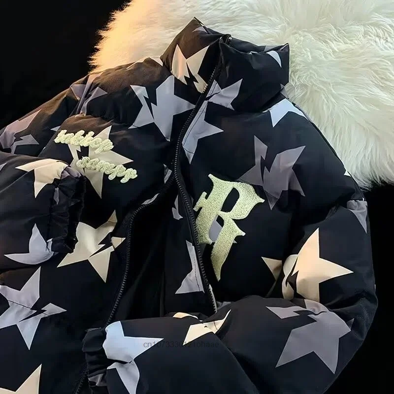 American Star Bread Clothes Women Men Zippers Coat Fashion Loose Thickened Cotton Clothing Street Trend Winter Warm Coat Parkas