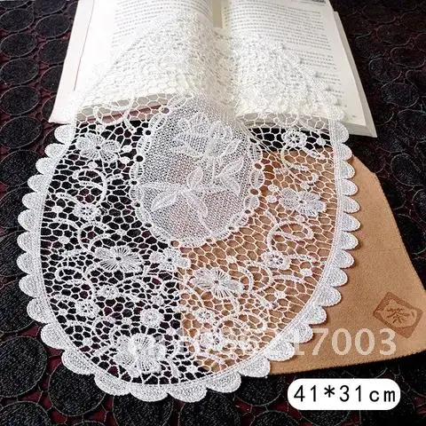 

Oval Shape Hollow Lace Fabric Tablecloth Placemat Coffee Cup Table Cloth For Kitchen Dining Mat Pad Home Desk Decoration