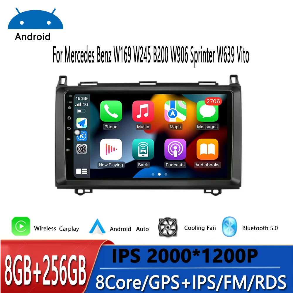 Android Radio dla Mercedes Benz B200 Sprinter W906 W639 AB klasa W169 W245 Viano Vito samochodowe stereo odtwarzacz multimedialny Carplay Auto