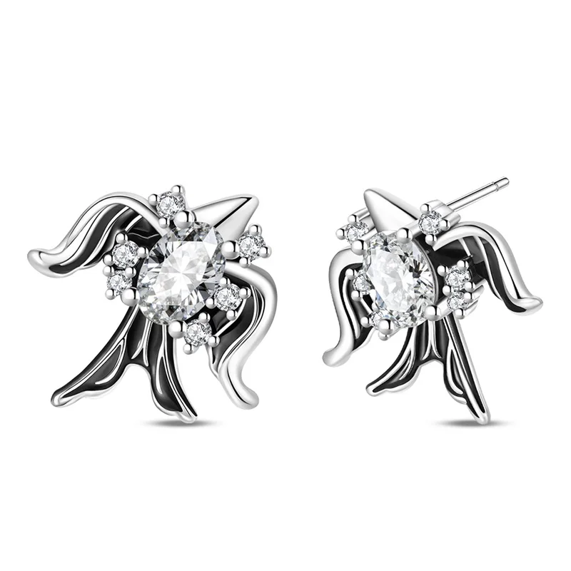 925 Sterling Silver Swallow Stud Earrings Sparkling CZ Zircon Earrings For Women Fine Birthday Anniversary Jewelry Gifts