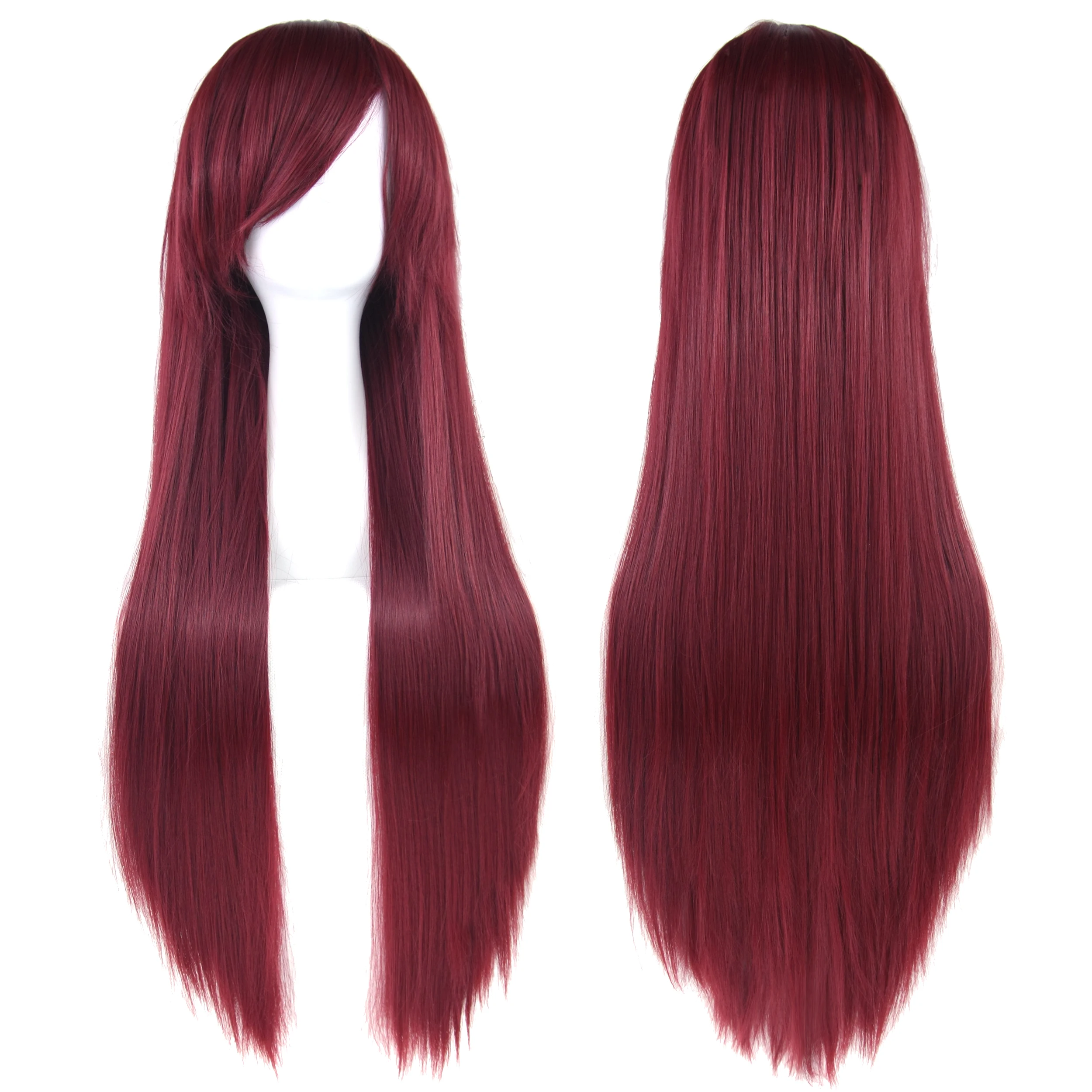 Soowee 80 cm langes Kunsthaar, weiß, lila, Cosplay-Perücken, Party, schwarzes Haar, gerade Perücke, Haarteil für Frauen